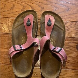 Birkenstock Pink Leather Gizeh  Thong Sandals